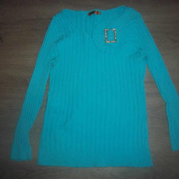 womens ribbed sweater.lightweight top.turquoise.size small - Picture 1 of 3